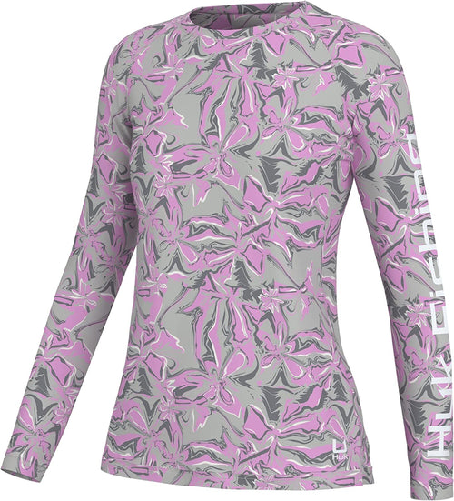 HUK Women's Floral Performance Long Sleeve in Grey