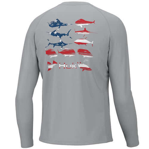 HUK Men's Pursuit Patriotic Fish in Grey