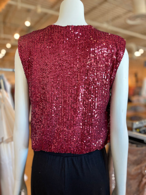 Fun At Night Sequined Blouse In Burgundy