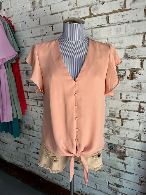 Henry Button Tie Blouse in Peach