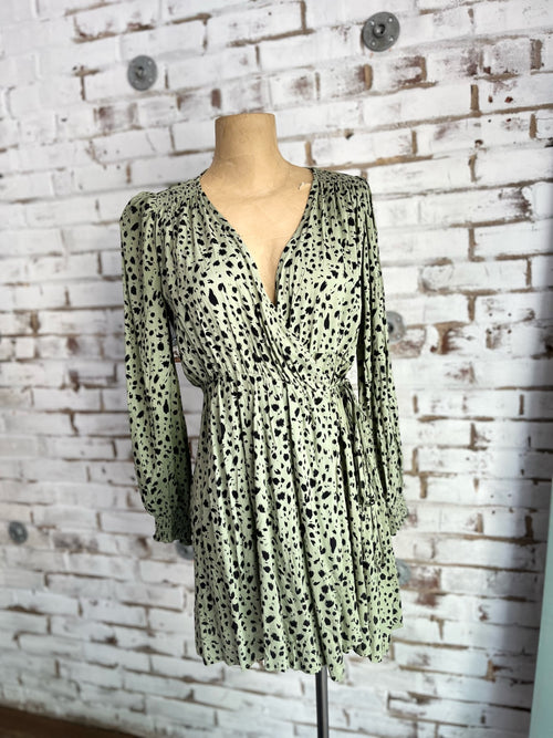 Claire Leopard Wrap Dress in Olive