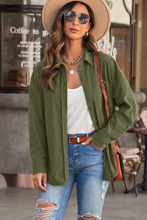 Angelina Corduroy Button Down Top in Olive