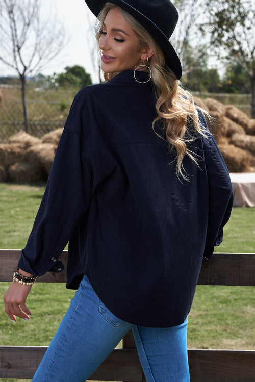 Angelina Corduroy Button Down Top in Navy