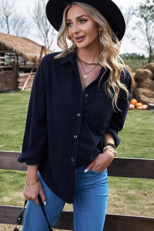 Angelina Corduroy Button Down Top in Navy