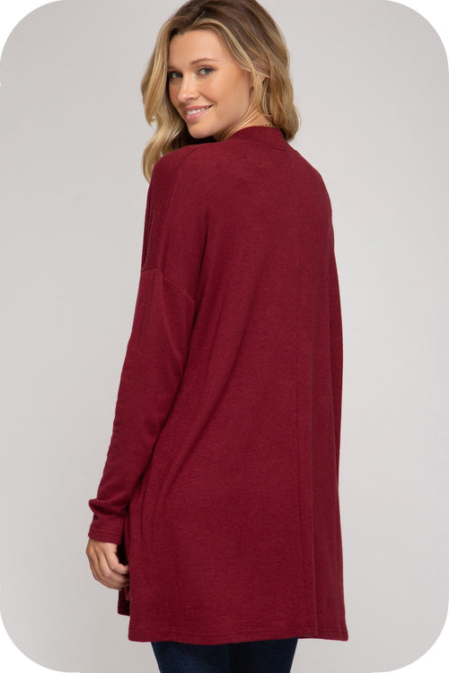 Everyday Cozy Cardigan with Pockets in Maroon