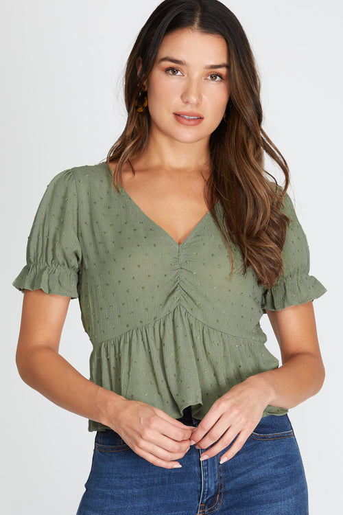 Charmer Baby Doll Top in Olive
