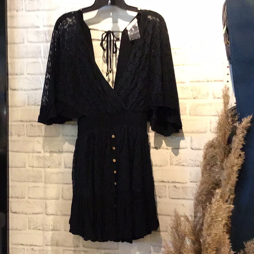 Resa Woven Romper Mini Dress in Black