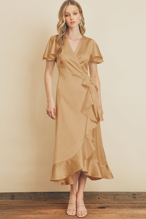 Bliss Flutter Sleeve Dress in Champagne