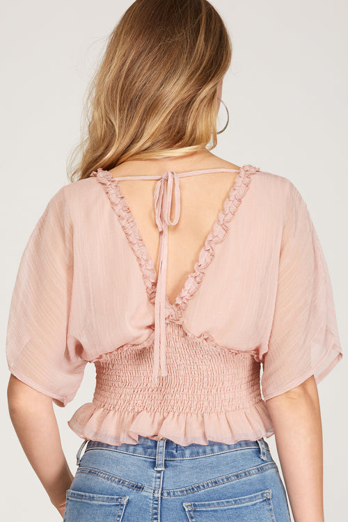 Misty Kimono Sleeve Top In Rose