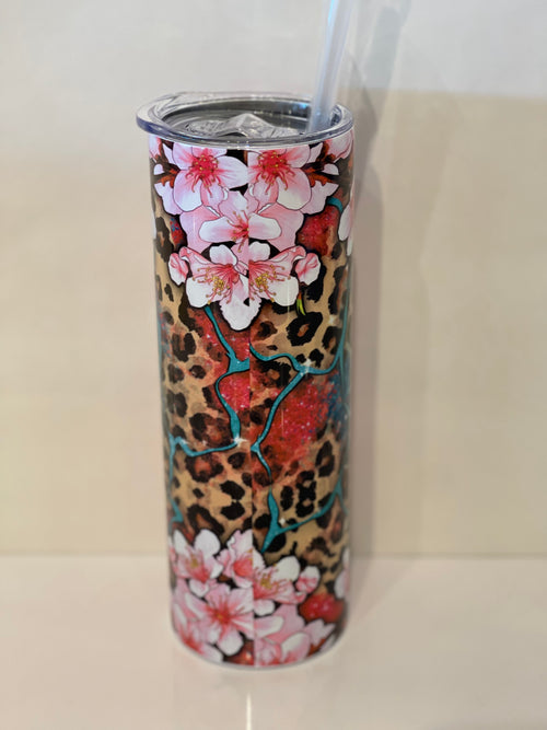 Leopard Cherry Blossoms Breast Cancer Daria Tumbler Cup