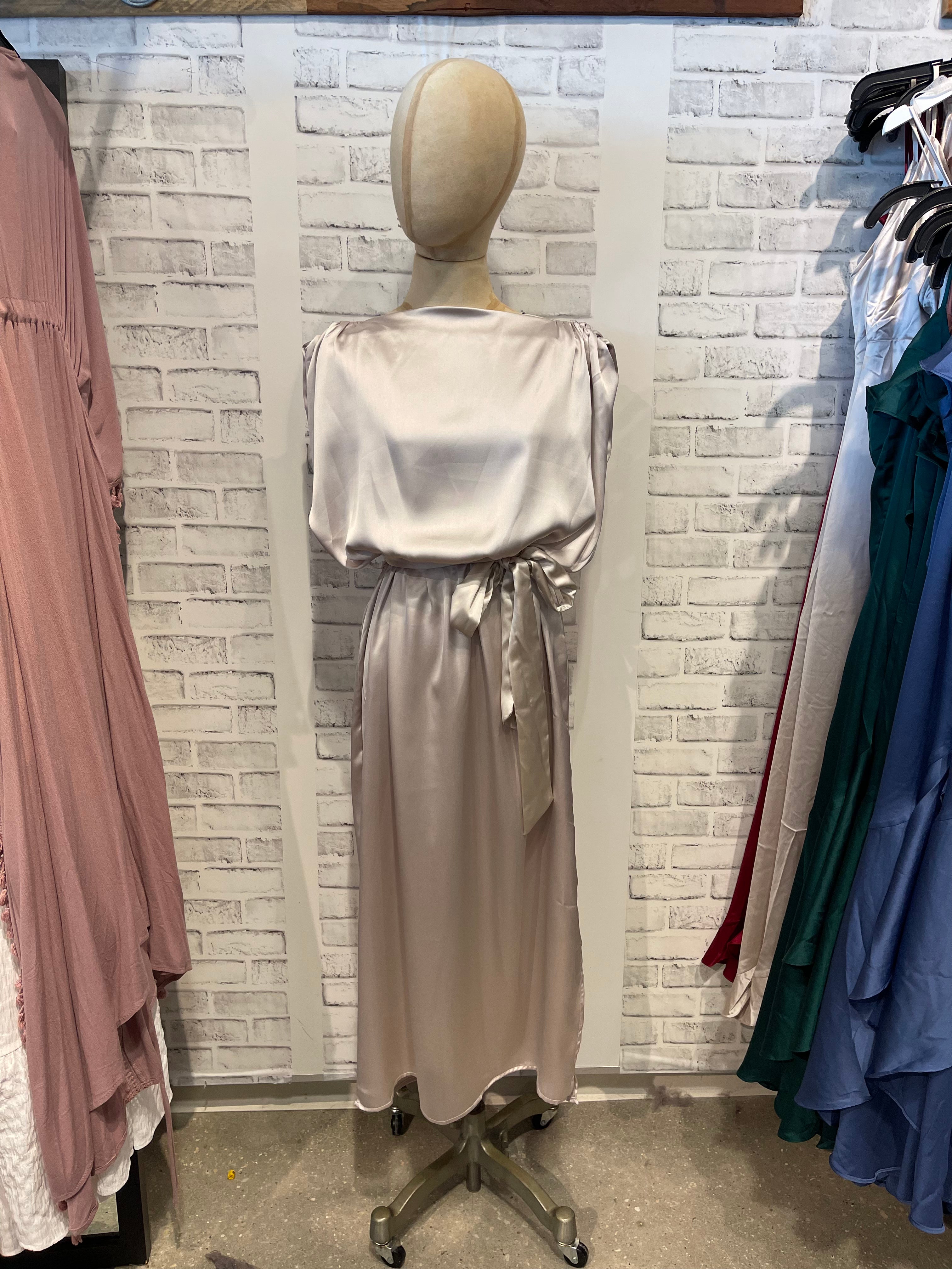 Beaumont Ruched Shoulder Dress in Champagne