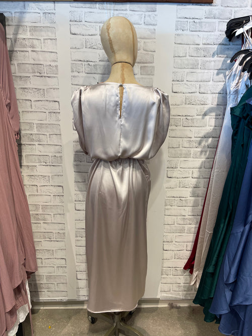 Beaumont Ruched Shoulder Dress in Champagne