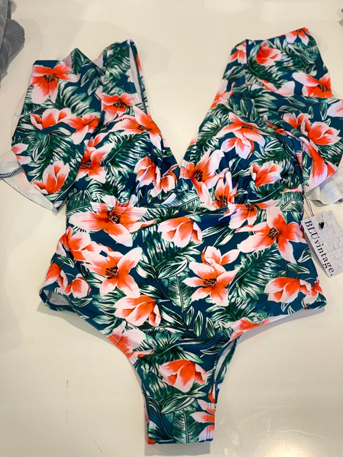 Darling Deep V Floral One PieceSwim In Green