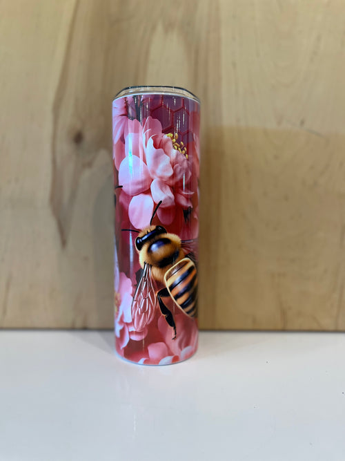 Pink Floral Bee Daria Tumbler Cup