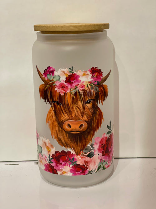 Cow and Pink Flowers Glass Daria Cup