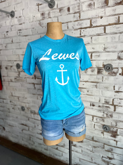 Lewes Anchor Tee in Neon Blue