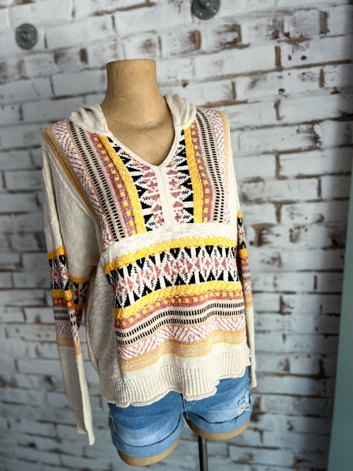 Cha Patterned Hoodie in Yellow
