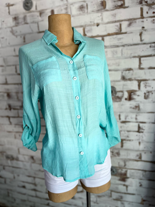 Beach Blouse in Soft Teal
