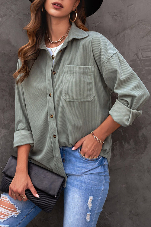 Angelina Corduroy Button Down Top in Grey
