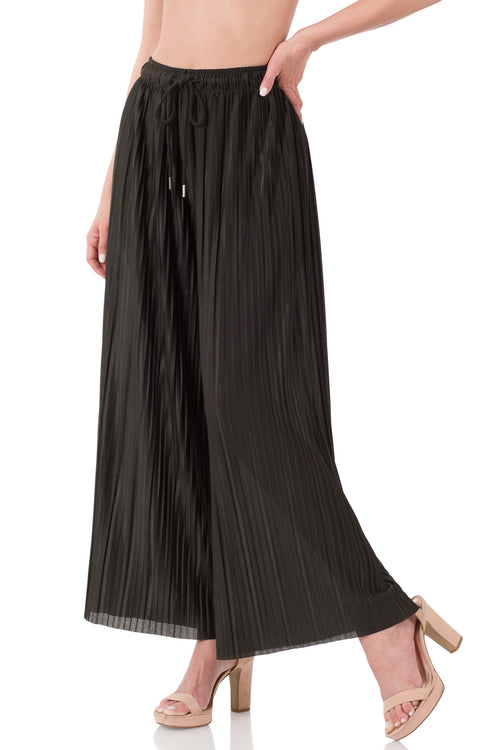 Olivia Woven Pleated Wide Leg Bottoms in Black