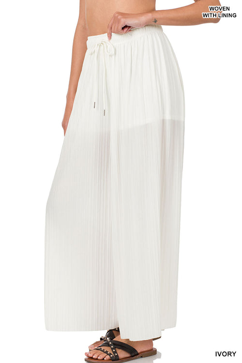 Olivia Woven Pleated Wide Leg Bottoms in Ivory