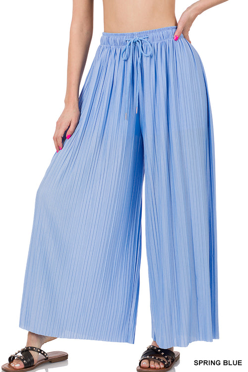 Olivia Woven Pleated Wide Leg Bottoms in Spring Blue