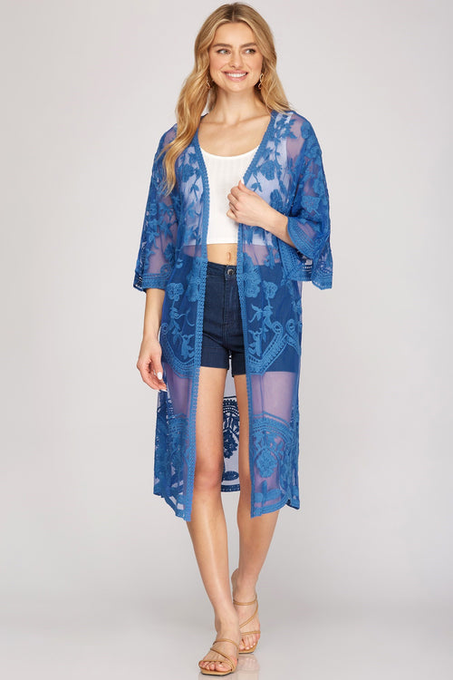 Laura Crochet Kimono in Royal Blue