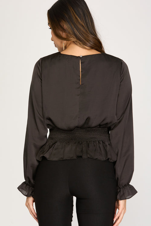 Obsidian Satin Smocked Top