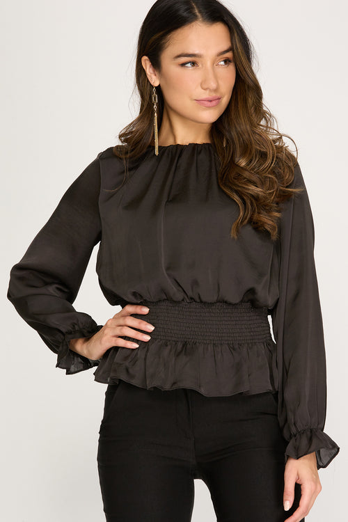 Obsidian Satin Smocked Top