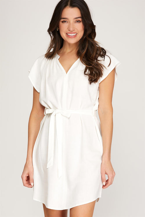 Lindsay Linen Dress in Ivory