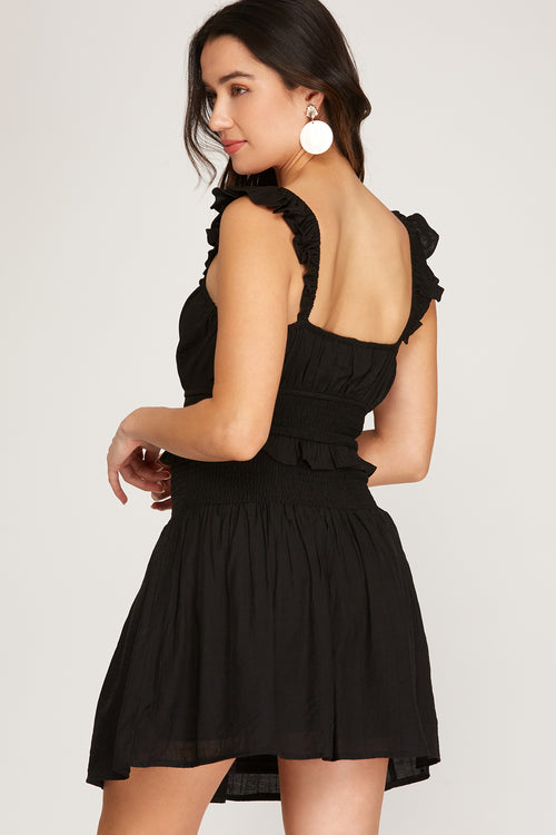 Skyler Smocked Short Dress in Black