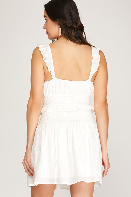 Skyler Smocked Short Dress in White