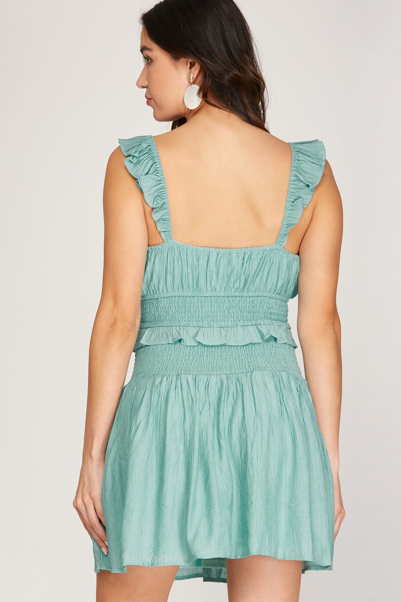 aqua smocked mini dress Aqua Smocked Eyelet Mini Dress Madida Clothing