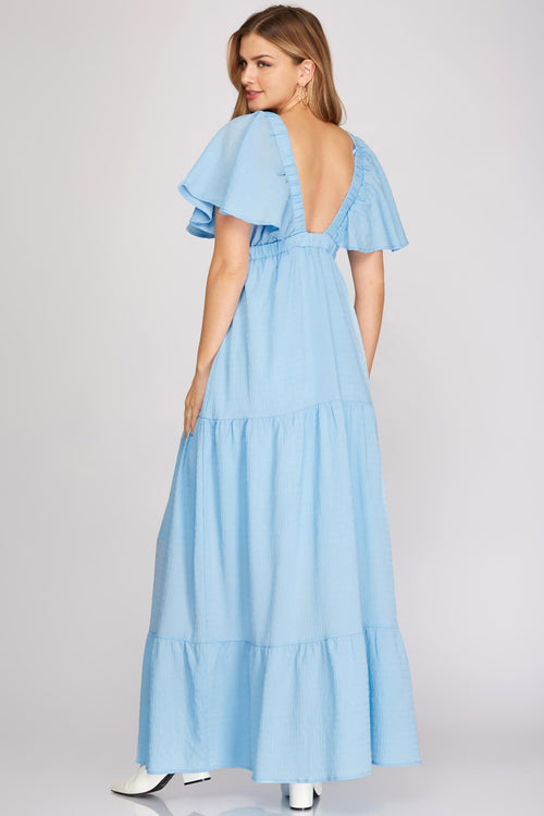 Forget me not maxi tiered dress in Light blue