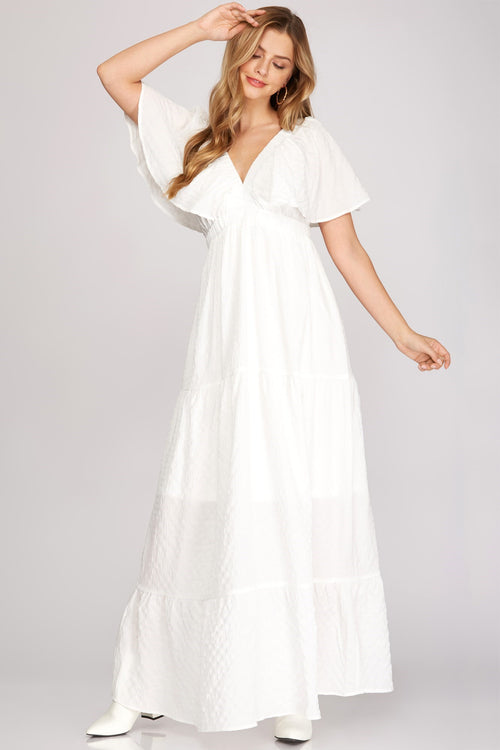 Forget me not maxi tiered dress in off white