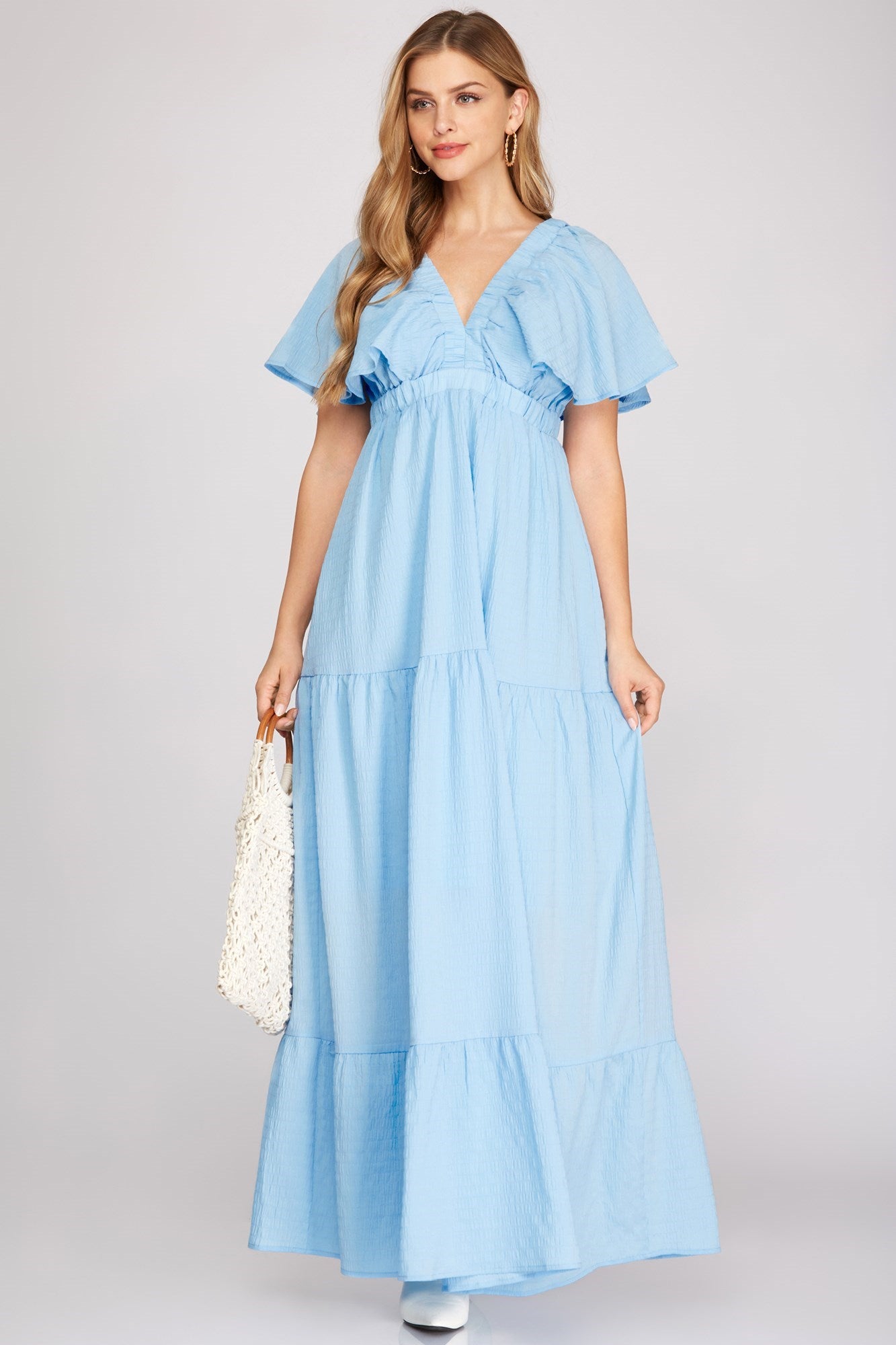 Forget me not maxi tiered dress in Light blue