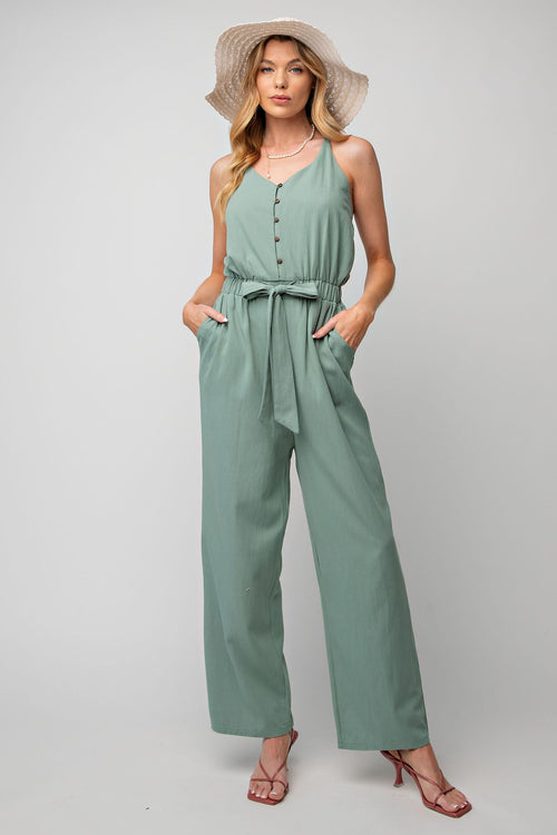 Mint Button Pantsuit