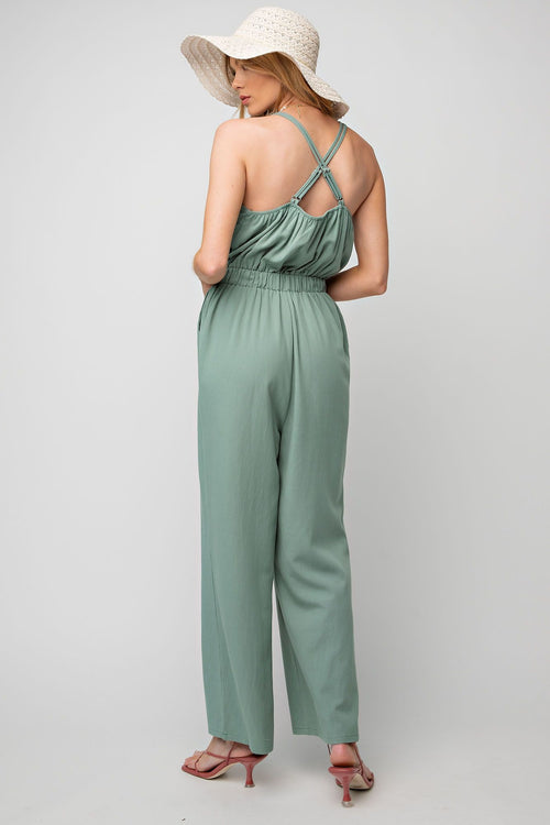 Mint Button Pantsuit