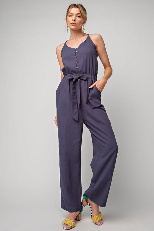 Indigo Button Pantsuit