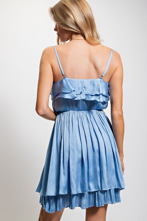 Periwinkle Satin Ruffle Dress