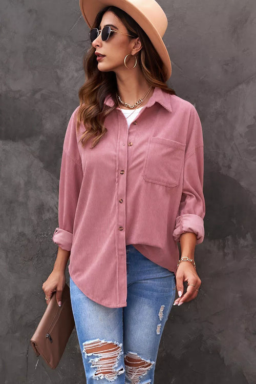 Angelina Corduroy Button Down Top in Rose