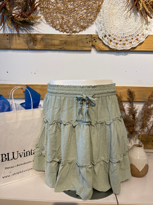 Sweets Tassle Mini Skirt in Sage