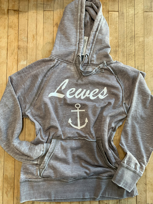 Lewes Cursive with Anchor Hoodie in Vintage Stone