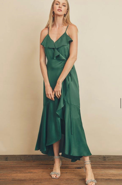 Sultry Wrap Dress in Emerald