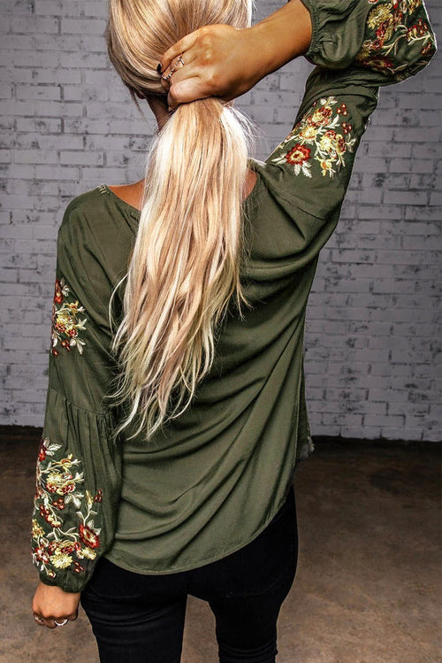 Teddy Embroidered Blouse in Olive
