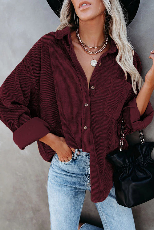 Angelina Corduroy Button Down Top in Burgundy