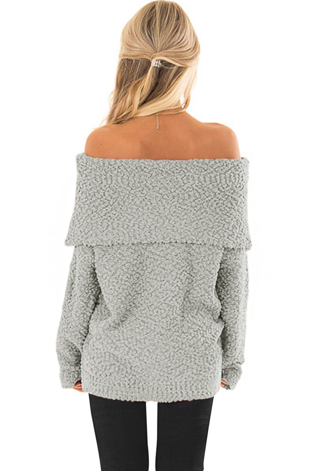 Darby Off The Shoulder Popcorn Sweater in Grey