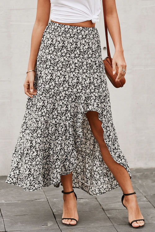 Mary Floral Long Skirt in Black