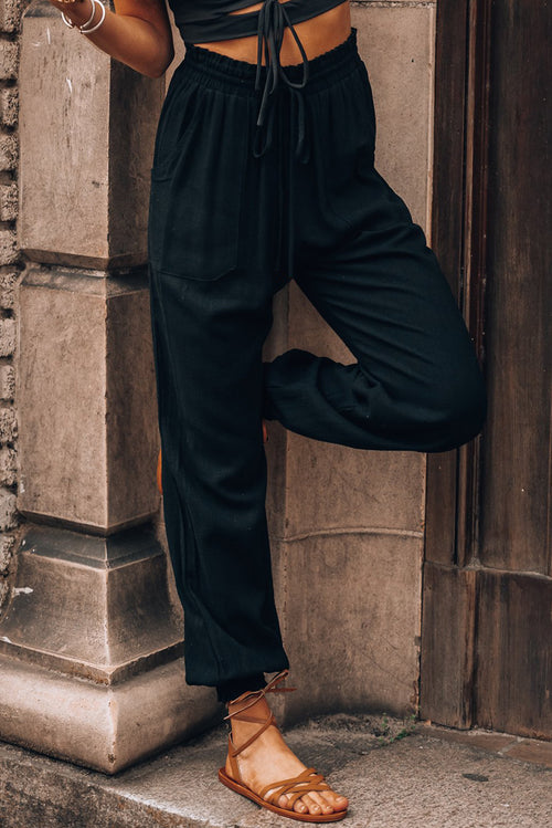 Sophia Stretch Linen Pants in Black