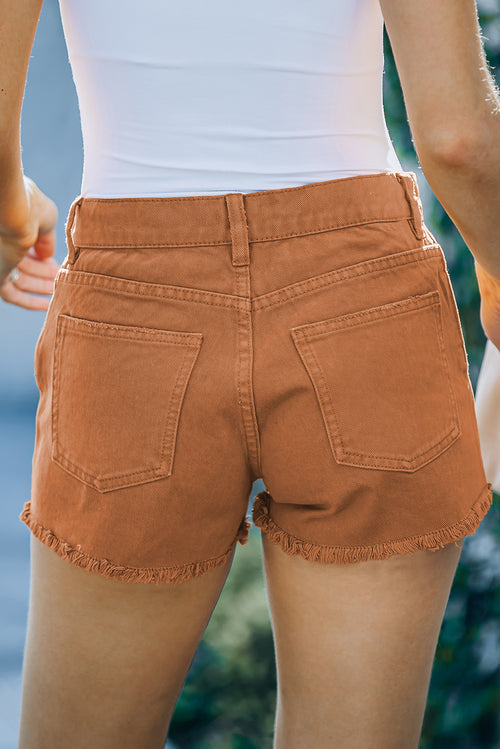 Raven Distressed Shorts in Tan